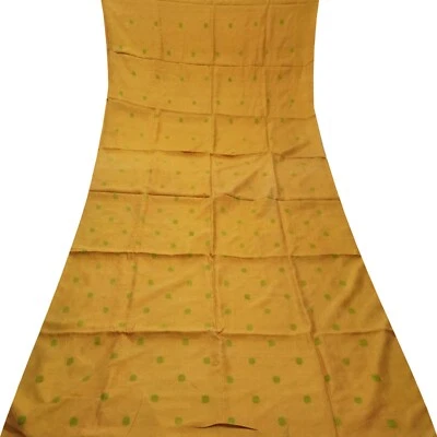 Vintage Mustard 100%Pure Silk Handwoven Sari Remnant 5YD Craft Fabric Silk Scrap - Image 1 of 4
