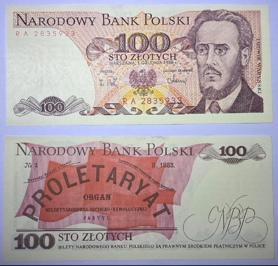 波兰 Poland 100 Zloty 1986 UNC L.Warynski (F) Historic banner. - Image 1 of 1