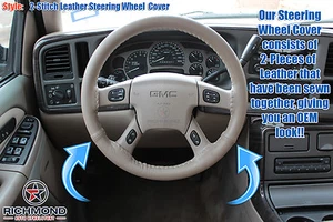 2003-2006 GMC Yukon/Yukon XL 1500 Denali -Leather Wrap Steering Wheel Cover, Tan - Picture 1 of 12