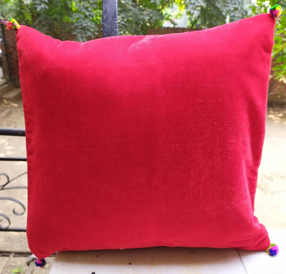 Velvet Cushion Cover  Colour Red size 16inch x 16 inch" handmade - Image 1 of 1