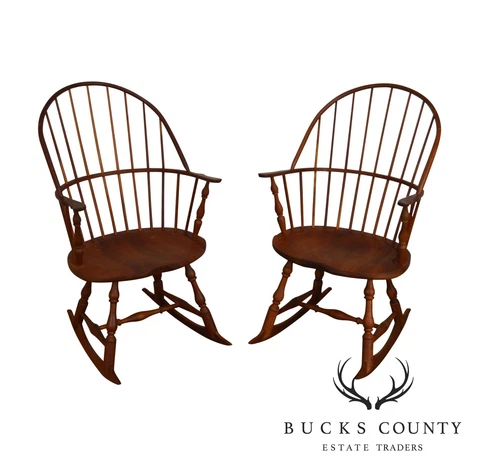 Martins Chair Shop Inc Bench Made Solid Cherry Sackback Pair Windsor Rockers (C) Cover