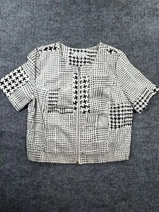 Cabi Jacket Womens Medium Black White Geometric Coupe Bomber  Patchwork Full Zip - Picture 1 of 12