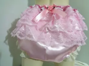 Adult sissy sweet ^ pink frilly men satin panties briefs bloomer dress-up 34-48 - Picture 1 of 5