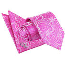Fuksja Różowy Klasyczny Chudy Krawat Hanky Spinki do mankietów Tkane Kwiatowe Paisley firmy DQT