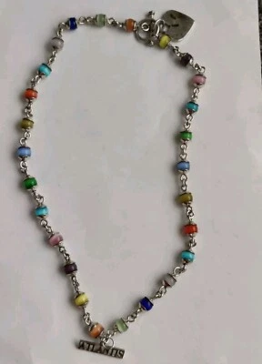 多色宝石银色亚特兰蒂斯项链 16 英寸心形饰品  — 第 1/4 张图片