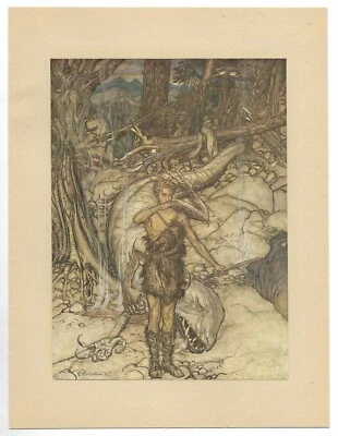 1911 ARTHUR RACKHAM Art Nouveau IMPRESIÓN ANTIGUA Siegfried MITOLOGÍA NÓRDICA Dragón Foto 1 de 2