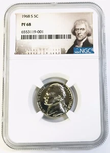 1968 S 5c Proof Jefferson Nickel NGC Graded PF 68 - Picture 1 of 4