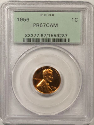 1956 PROOF LINCOLN CENT - PCGS PR-67 CAM, OLD GREEN HOLDER, FULL RED CAMEO! - Image 1 of 3