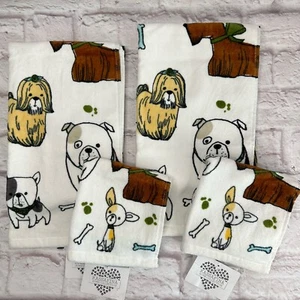 Kassafina Hunde Druck Badetuch Waschlappen Set 4 Baumwolle Textil Heim Bettwäsche - Bild 1 von 9