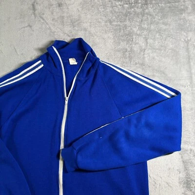 Chaqueta De Colección Años 70 Sears King Calentamiento Pista Cremallera Completa Tenis Azul Blanco Rayas XL Foto 1 de 4