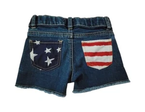 Children's Place Girl Denim Stretch Adjustable Waist Shorts Stars Stripes Size 6 - Picture 1 of 5