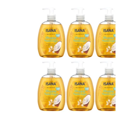 6x500ml Isana Milde Seife Happy Sunrays | Duft nach Vanilleorchidee & Kokosnuss - Bild 1 von 2