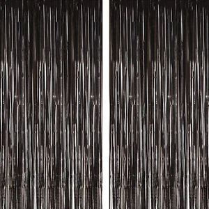 2Pcs 3.2Ft X 8.2Ft Shiny Black Metallic Tinsel Foil Fringe Curtain Photo Booth B - Picture 1 of 6