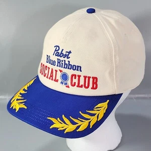 Pabst Blue Ribbon Beer Social Club Captain Hat Gold Barley Stitch Brim Snapback - Picture 1 of 15