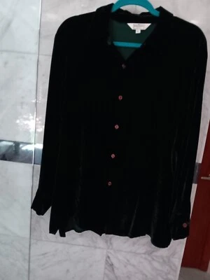 Blusa con botones de terciopelo verde oscuro Henri Bendel talla L Foto 1 de 4