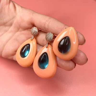 Pendientes Chapados en Oro Rosa + Juego de Anillos con Resina y Circonitas - Joyería Brasileña Foto 1 de 4