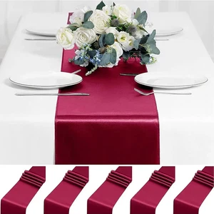 Newthinking 10 Pack Satin Table Runner Wine Red, 12x108 Inch Long Silk Table Run - Picture 1 of 3