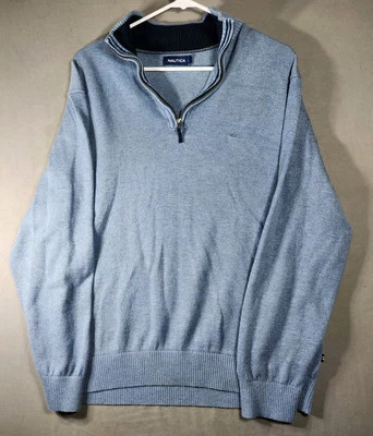 Nautica Pullover Sweater Mens XL Blue 1/4 Zip Mock Neck Super Soft - Image 1 of 4