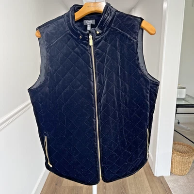 Jones New York Sz L Quilted Velvet Vest Black Gold Lined Mock Neck Classic NEW - Image 1 of 4