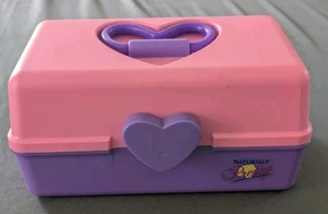 Estuche de maquillaje juguete con mango de corazón púrpura y rosa CDI Naturally Pretty Caboodle 1994 - Imagen 1 de 11