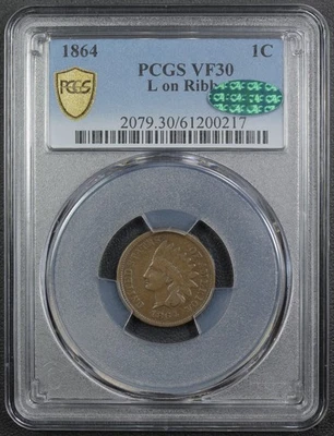 1864 with L on Ribbon Indian Head Copper Cent 1C PCGS VF 30 CAC - Image 1 of 4