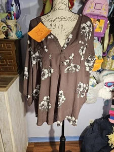 Maurices Bluse taupe Übergröße 4 Blumenmuster verstellbare Ärmel - Bild 1 von 9