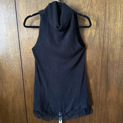 SleevelessSweater Cowl Neck Dress/long Top Black office casual sz L Lace Bottom - Image 1 of 4