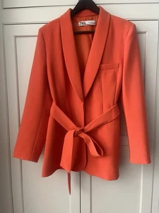 Zara Woman tuxedo collar blazer with belt orange size XL - Picture 1 of 8