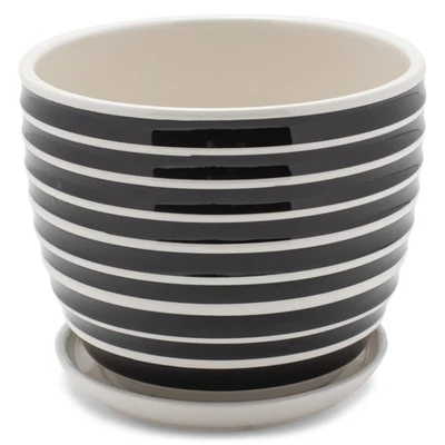 Napco в полоску черно-белый ребристый 4 x 5 дюймов керамический цветочный горшок горшок сеялка wi... - Изображение 1 из 4