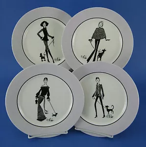 Juego de 4 platos de ensalada de postre Rubén Toledo elegante mujer perro con correa Nordstrom - Imagen 1 de 6