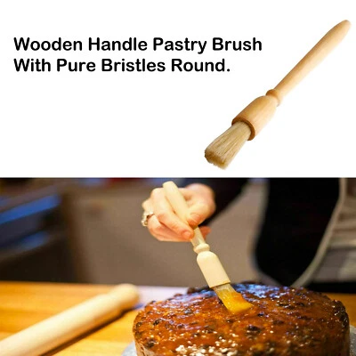 Wooden Handle Pastry Brush With Pure Bristles Round Basting Egg Wash Baking  - Image 1 of 4