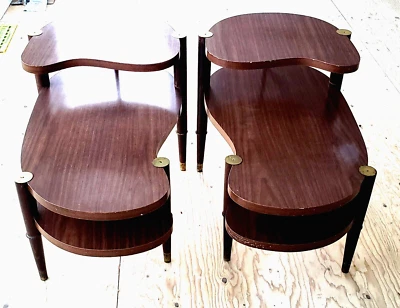 JUEGO DE 2 MESAS AUXILIARES VINTAGE MCM TRIPLE NIVEL RIÑÓN A JUEGO" Foto 1 de 4