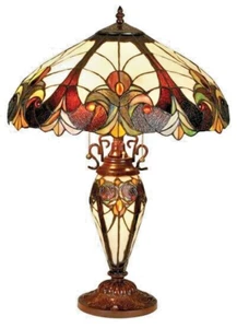 Stained Glass Tiffany Style Victorian 24" Tall Table Desk Lamp Double Lighted - Picture 1 of 2