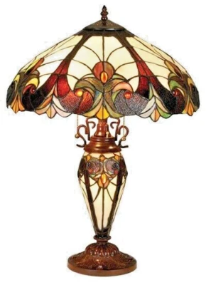 Lámpara de mesa de escritorio victoriana estilo Tiffany vitral de 24" de alto con doble iluminación Foto 1 de 2