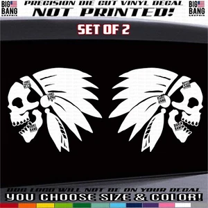 Native America Chief War Bonnet Skull Decal Sticker MIRRORED LOT x2 Car Truck RV - Picture 1 of 10