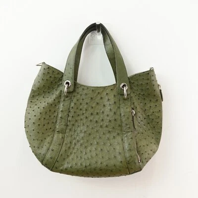 Vintage JRA Genuine Ostrich Leather Crescent Tote Bag L Olive Preppy JAPAN 276 - Image 1 of 4