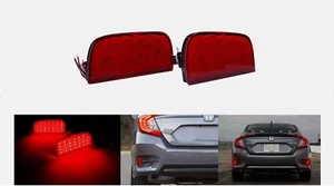 2x Red Lens Rear Bumper Reflector LED Marker Brake Light For 2016-19 Honda Civic - Picture 1 of 12