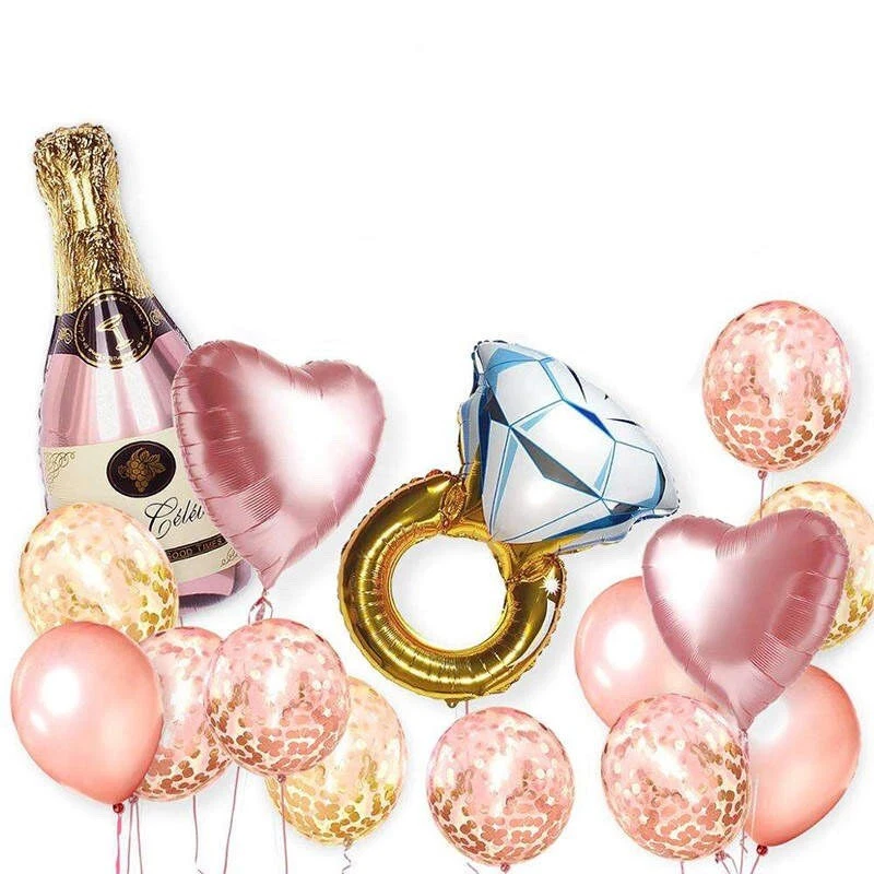 Anillo de compromiso de boda de 15 piezas con diamantes decoración de globos de champán Foto 1 de 4