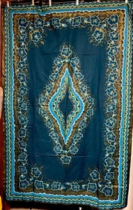 Tablecloth/ Wall Hanging, Blue Silk with Gold And ColoredPrint, 45" X 68" - Picture 1 of 7