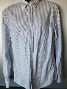 GAP Men's Button Down Shirt Blue White Striped XL Slim Fit Long Sleeve - Picture 1 of 6