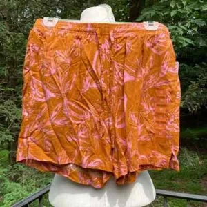 NWT Jessica Simpson orange/brown light breathable shorts with pink leaves sz. M - Picture 1 of 9