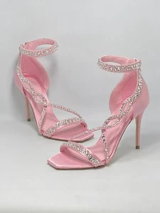 $1290 Alexander McQueen Crystal Satin Ankle-Cuff Cocktail Sandals size 36.5 - Picture 1 of 13