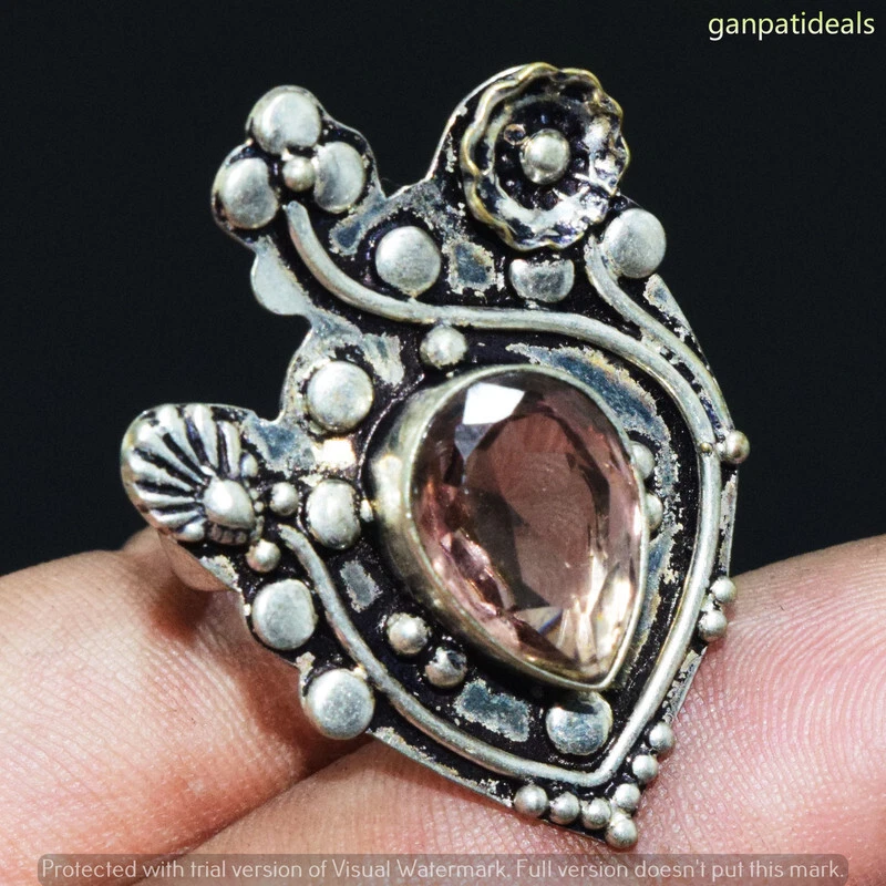 Anillo étnico hecho a mano con piedras preciosas de vidrio naranja talla EE. UU. - 10 GR-30626 Foto 1 de 1