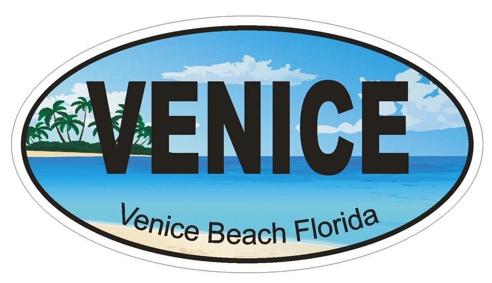 WINTER PARK PRODUCTS Venice Beach Florida Oval Bumper Sticker or Helmet Sticker D1273 Euro Oval