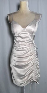 B Darlin Dress Sheath Bodycon Mini 3/4 Satin Silky Party Cocktail Cream Strappy - Picture 1 of 12