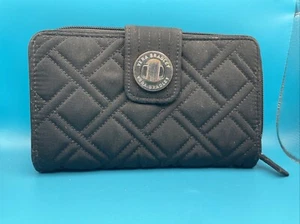 Vera Bradley Performance Twill Turnlock Wallet Clutch Black Zip around - Picture 1 of 4