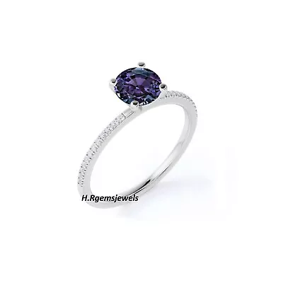Silver Alexandrite Ring Color Changing Stone Ring Anniversary Ring Promise Ring - Image 1 of 4