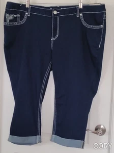 NWT WOMAN RHYTHM IN BLUES MODERN CAPRI PLUS Size 24 STITCH EMBELLISHED Dark Blue - Picture 1 of 12