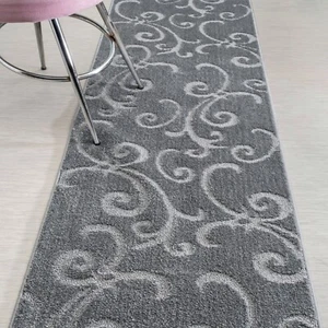 Maßanfertigung Treppe Flur Eingang Teppich Läufer Teppich rutschfeste Rückseite, Schnörkel grau - Bild 1 von 6