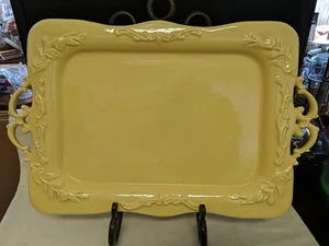 Ceramic Rectangular Yellow Tray w/ Handles  - Picture 1 of 3